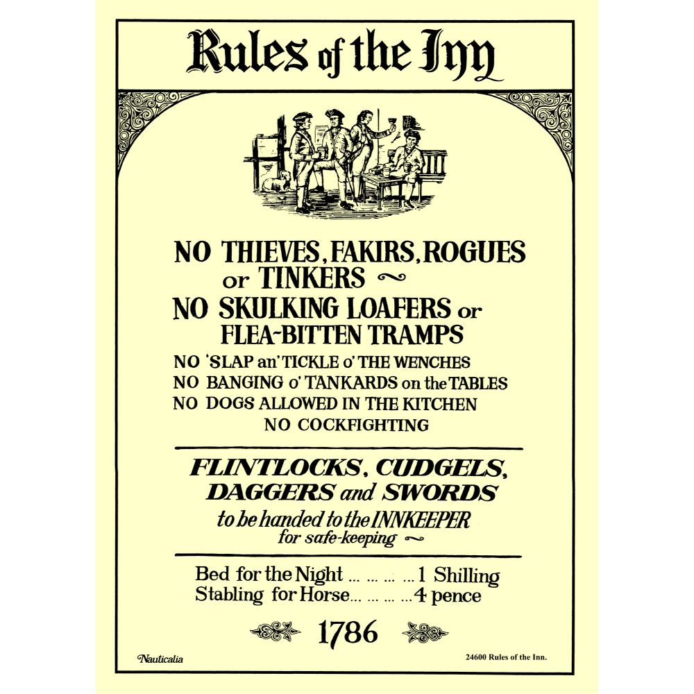 Galley Cloth, Rules of The Inn 75cmx47cm Nauticalia 24600