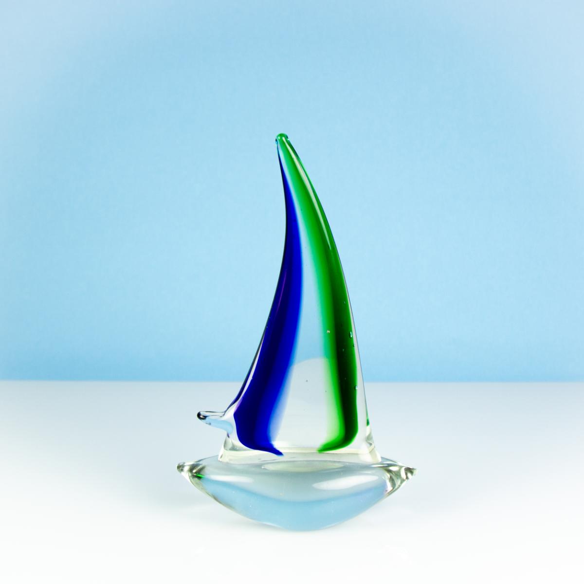 Nauticalia Glass Sailing Boat, Green/Blue, 22cm 51825