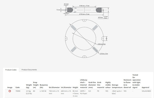 LALIZAS Lifebuoy Ring SOLAS, with Retroreflective Tape 73cm