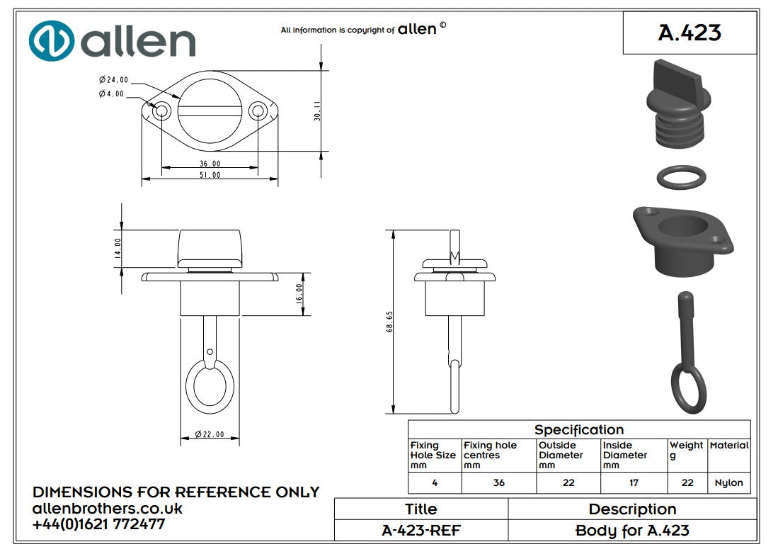 Allen Drain Bung with Socket and O Ring A.423 Each