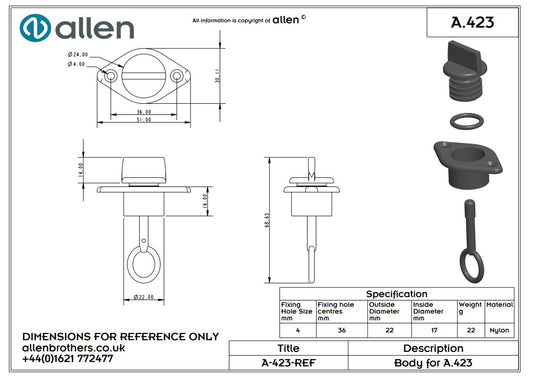 Allen Drain Bung with Socket and O Ring A.423 Each