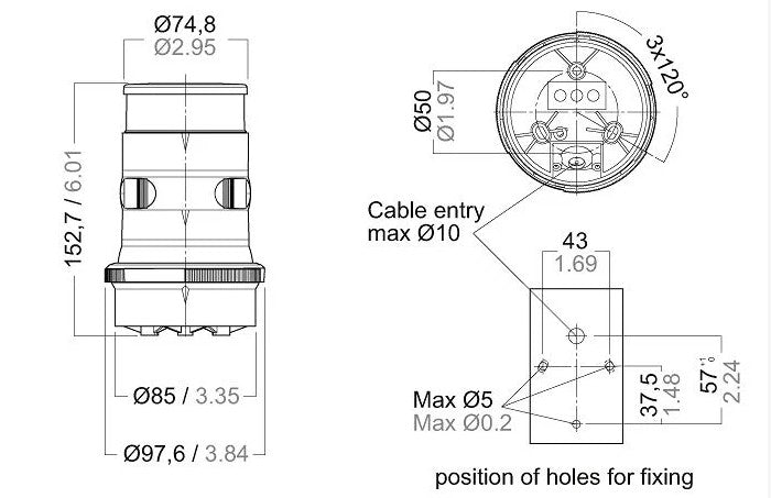 Aqua Signal S34 LED Tri White Black Nav Light 12,24v