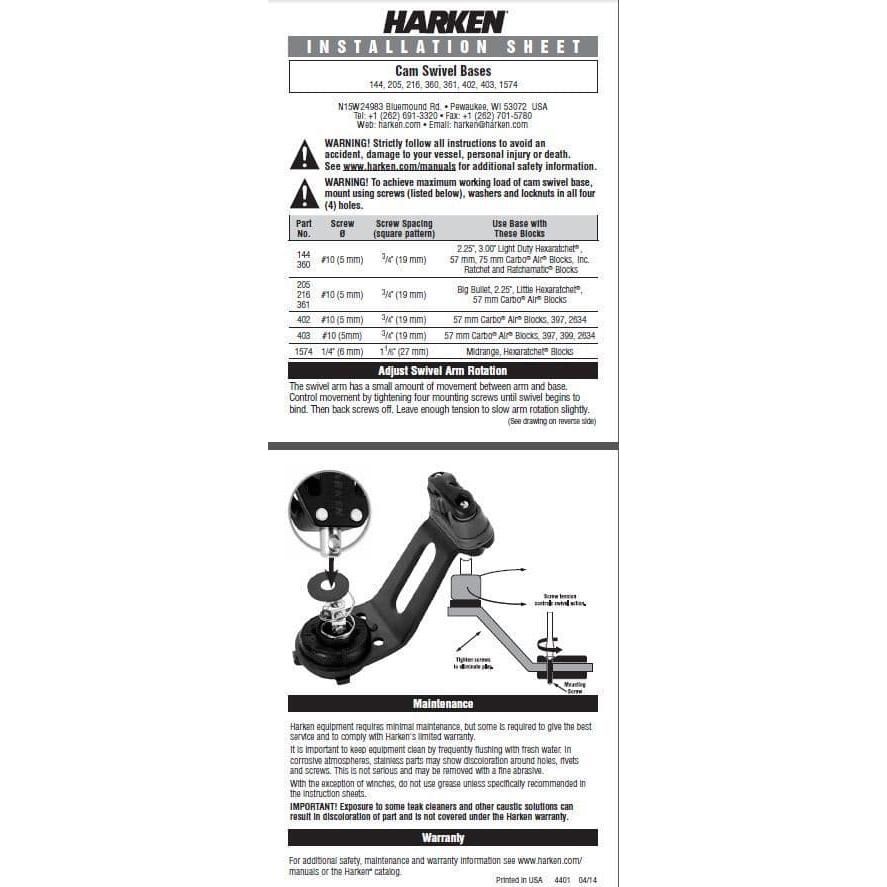 Harken 144 Cam Cleat Swivel Base Dinghy Mainsheets
