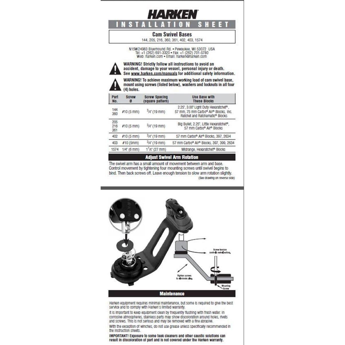 Harken Low Profile Swivel Ball Bearing Cam Base Small 205