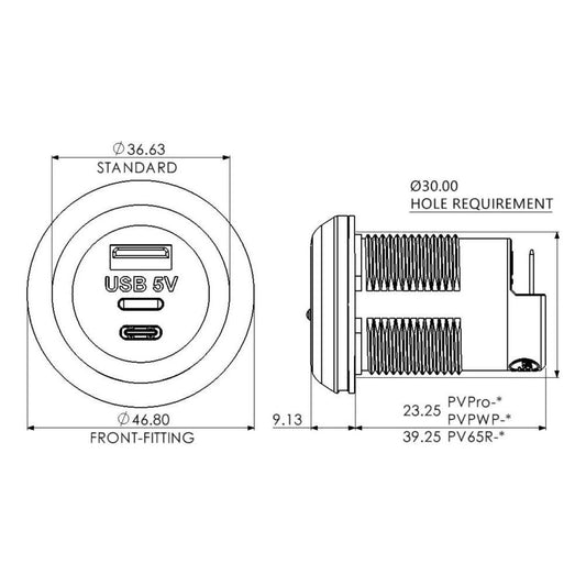 Alfatronix PVPro-AC USB A & C Charger - Rear Fit