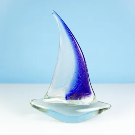 Glass Sailing Boat Blue/Clear 25cm