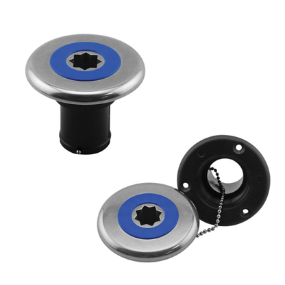 INOX Deck Filler Ø38mm with Blue Cap  for Water Black Base