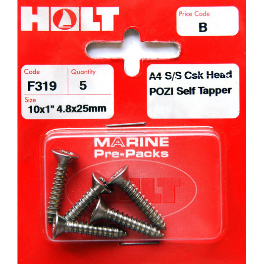 Holt Csk Head Pozi Self Tapper A4 Stainless Steel 10 x 1" 4.8 x 25mm - F319