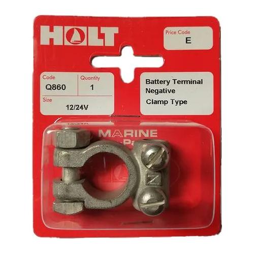 Holt Q860 negative clamp type battery terminal for safe and secure battery connections on your boat.
