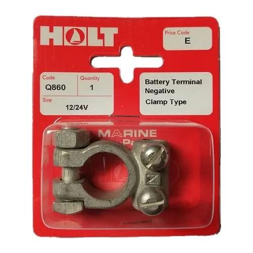 Holt Q860 negative clamp type battery terminal for safe and secure battery connections on your boat.