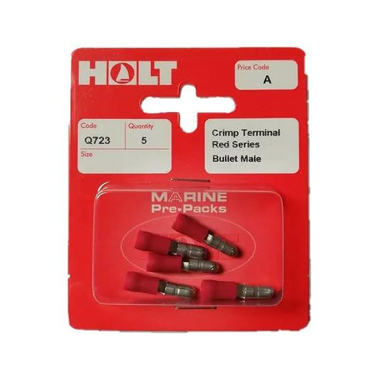 The Holt Q723 male crimp bullet terminal is suitable for a wide variety of marine applications.