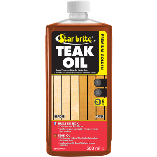 Starbrite Teak Oil 500ml Seals and Protects Fine Woods.
