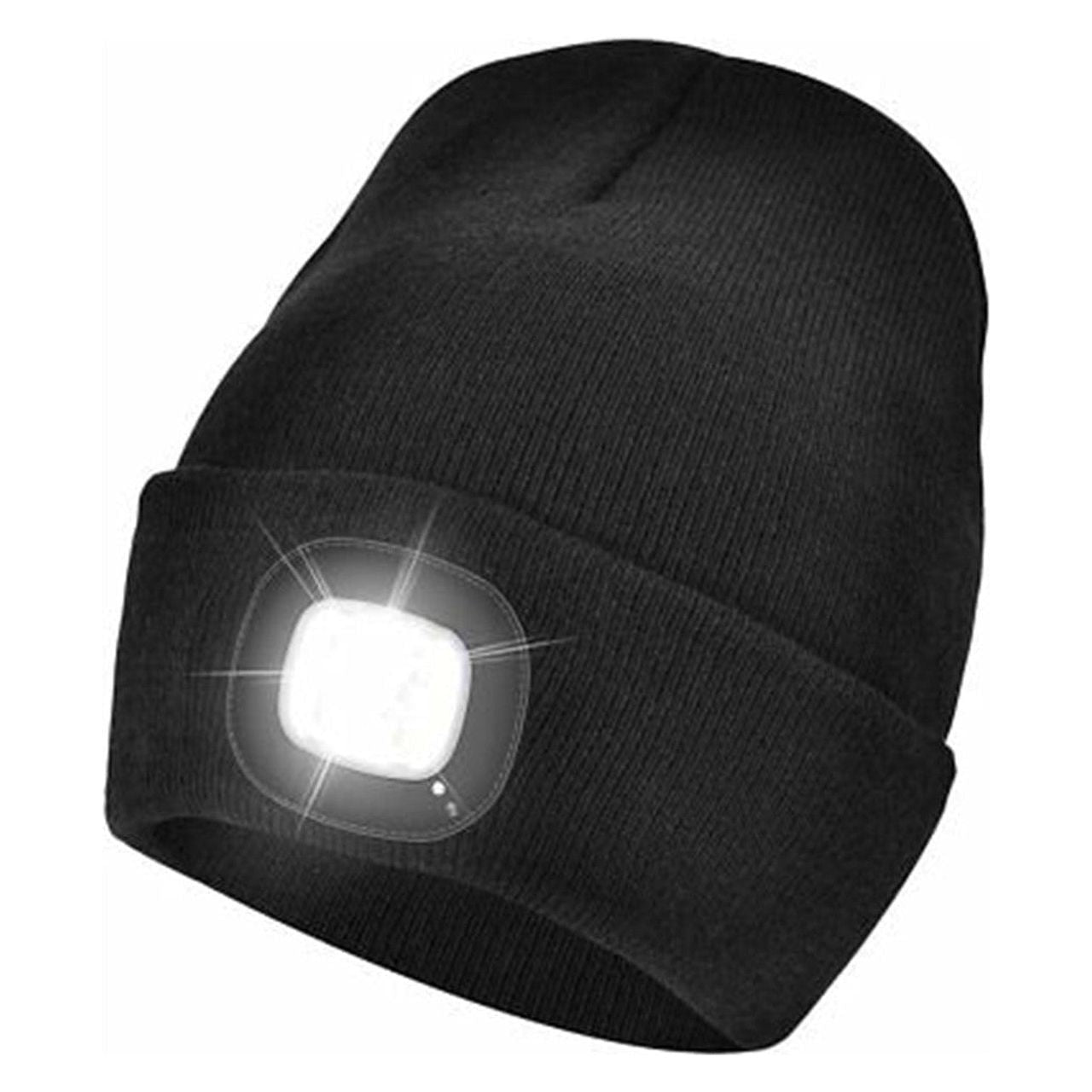 Black Knitted Beanie Hat With LED Light Head Torch