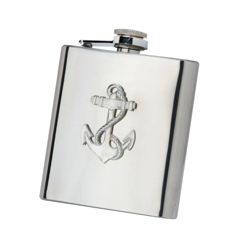 Stainless Steel Pocket Hip Flask With Pewter Titanic Badge