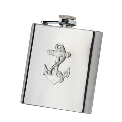 Stainless Steel Pocket Hip Flask With Pewter Titanic Badge