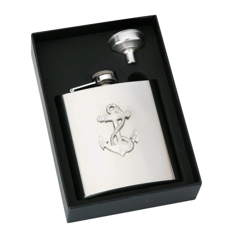 Stainless Steel Pocket Hip Flask With Pewter Titanic Badge