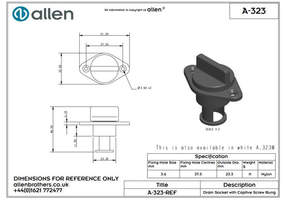 Allen Drain Bung with Socket White a.323 Each