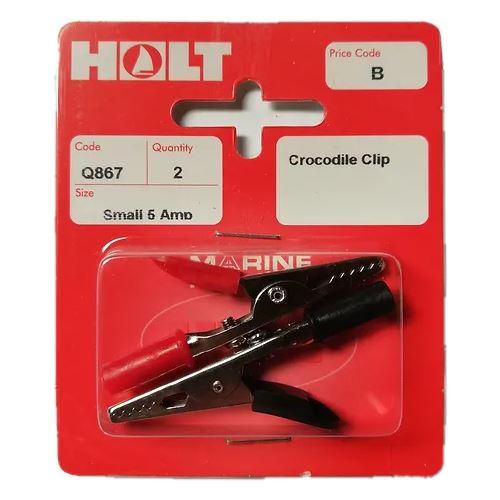 Holt Q867 5amp crocodile clips are suited for temporary electrical connections within a marine environment.