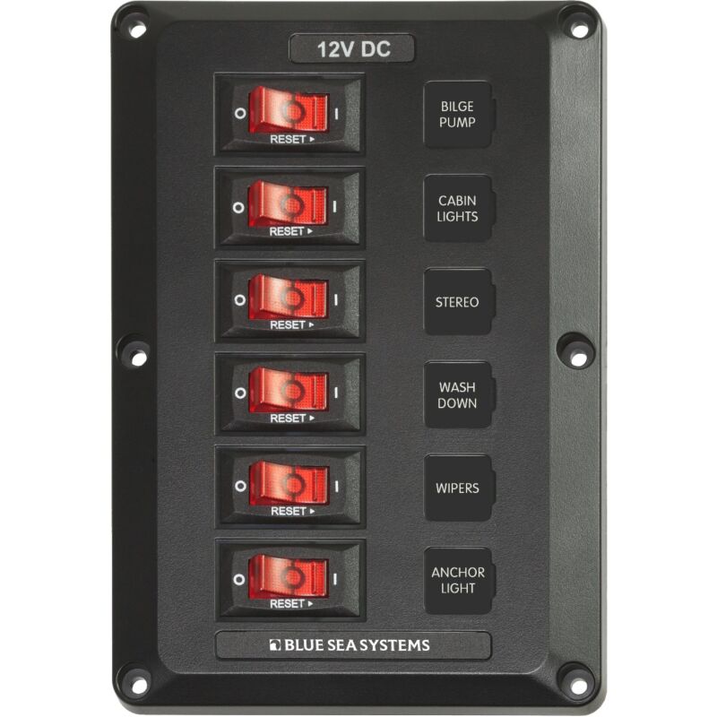 Blue Sea Circuit Breaker 6 Gang Illuminated Switch Panel 12v 15A