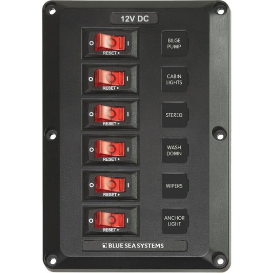 Blue Sea Circuit Breaker 6 Gang Illuminated Switch Panel 12v 15A