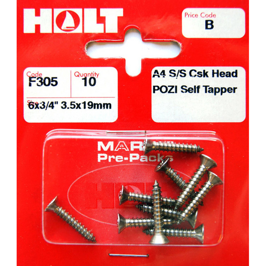 Holt Csk Head Pozi Self Tapper A4 Stainless Steel 6 x 3/4" 3.5 x 19mm - F305