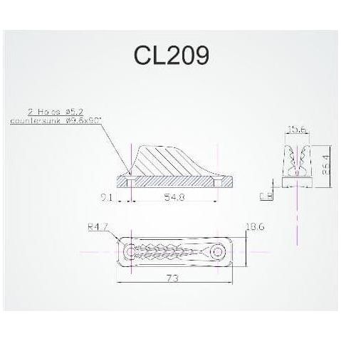 Clamcleat Open Cleat 74mm Midi CL209 4-8mm Rope