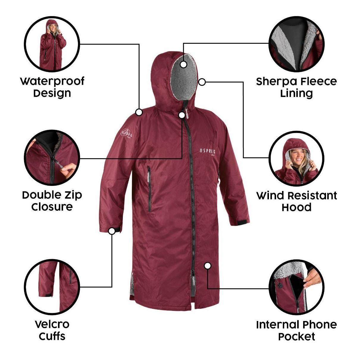 Unisex Hooded Osprey Changing Robe Waterproof & Windproof Maroon