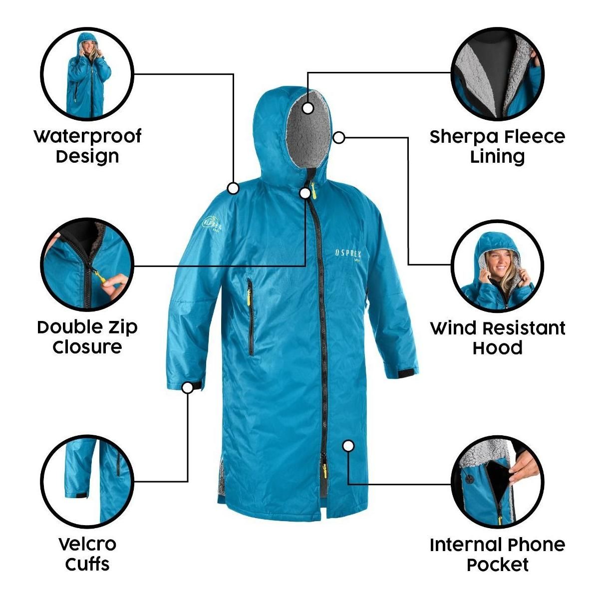 Unisex Hooded Osprey Changing Robe Waterproof & Windproof Teal