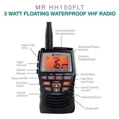 Cobra Marine Floating Handheld VHF Radio HH150 3 Watt