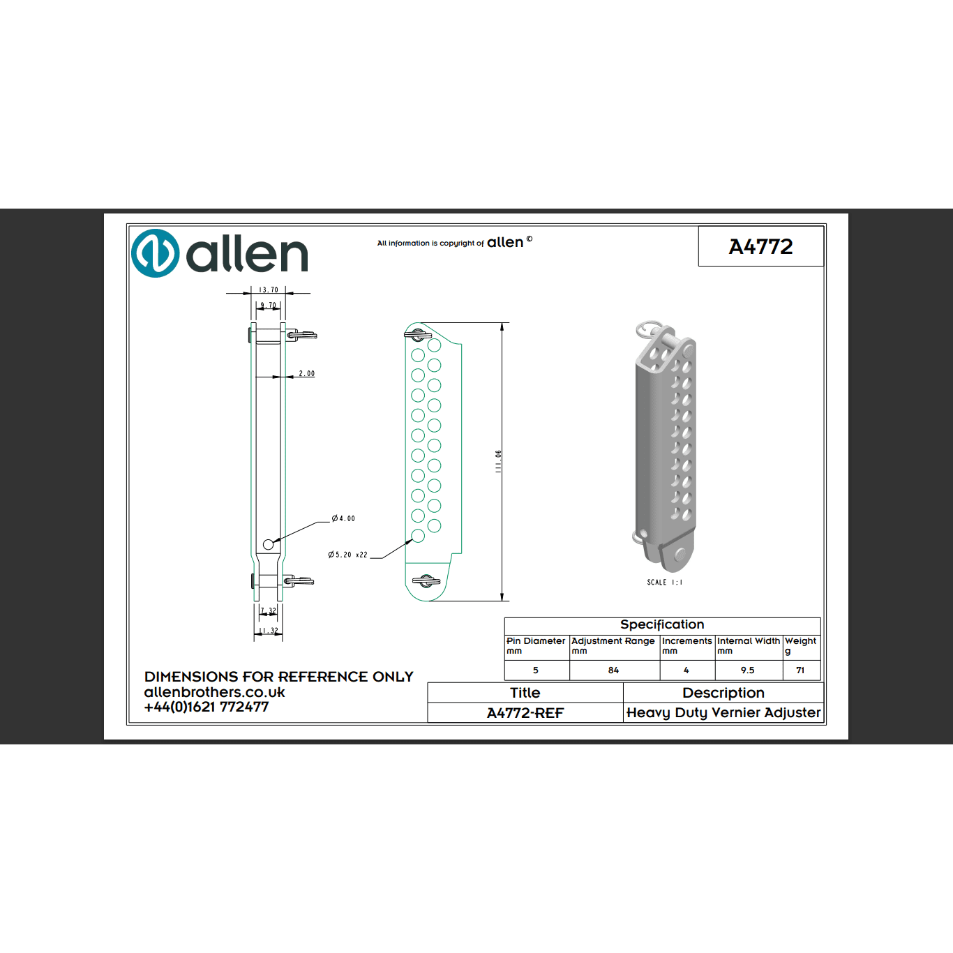 High Tension Vernier Adjuster Allen AL-4772-HT