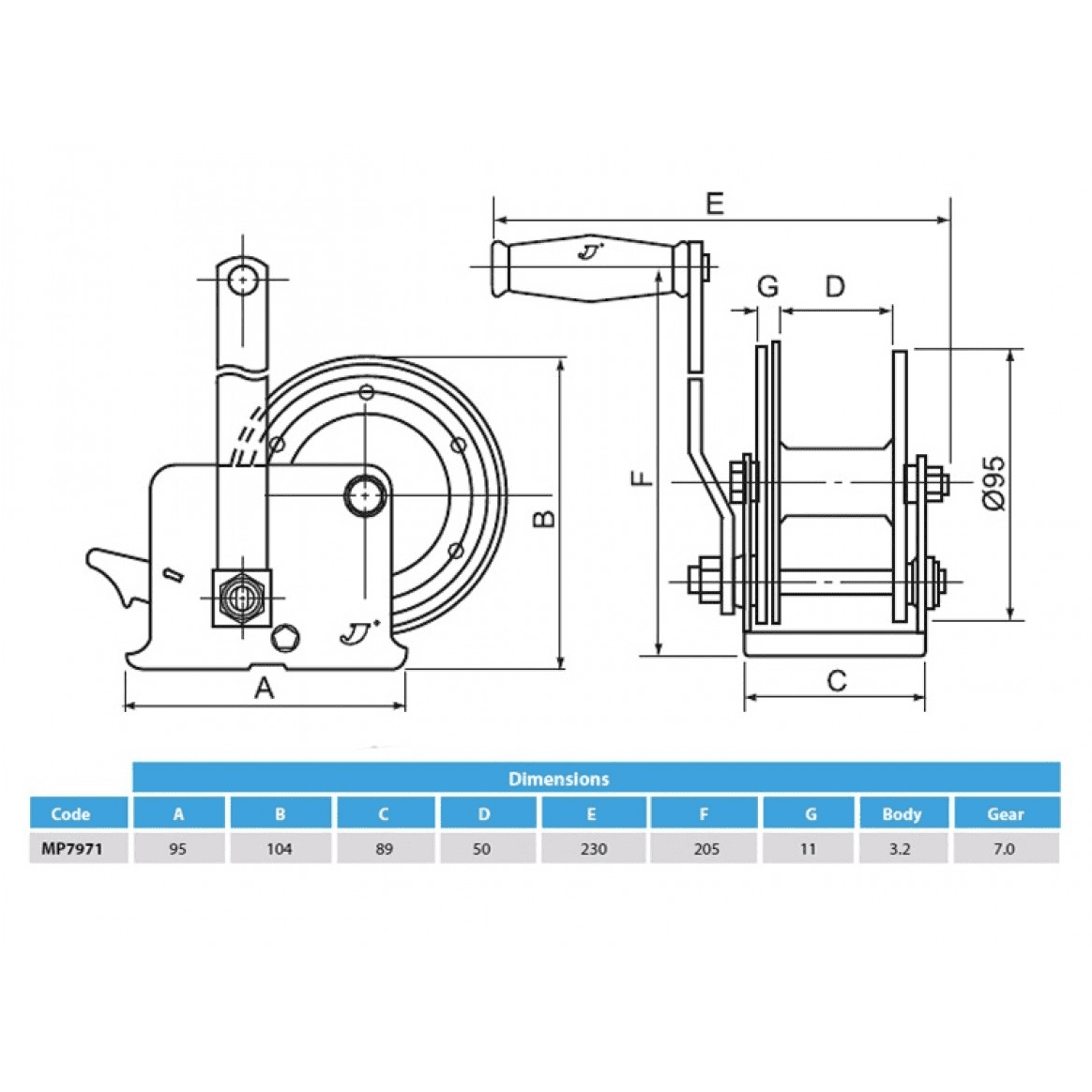 Maypole Boat Trailer Winch 250kg  with Strap and Zinc Plated Hook.