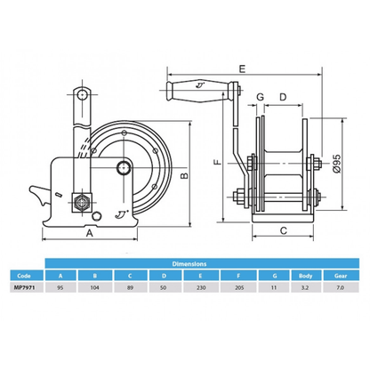 Maypole Boat Trailer Winch 250kg  with Strap and Zinc Plated Hook.