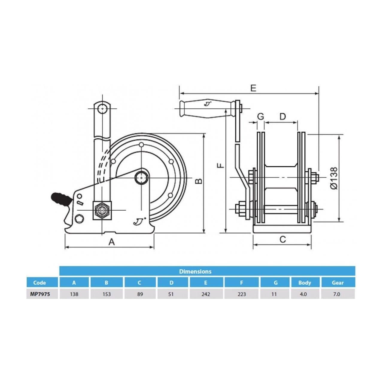 Maypole Boat Trailer Winch 500kg  complete with Strap and Zinc Plated Hook.