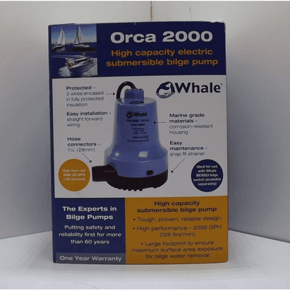 Orca High Capacity 12V 2000GPH Electric Sumersible Bilge Pump BE2002