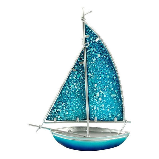 Stained Glass Bermuda-rigged Yacht, light blue, 26cm