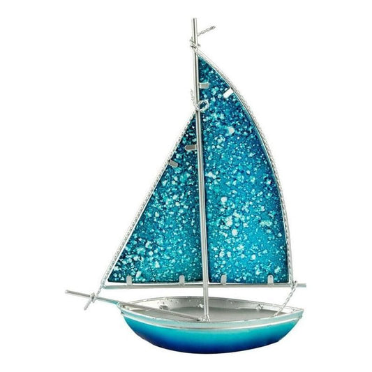 Stained Glass Bermuda-rigged Yacht, light blue, 26cm